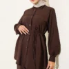 ⁦Two-Piece Set with Double Ruffles and Belt Brown⁩ - الصورة ⁦2⁩