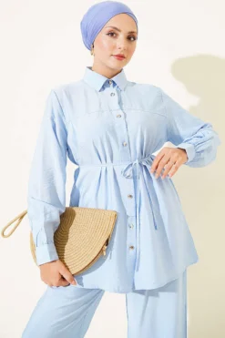 Alternative view of Two-Piece Set with Double Ruffles and Belt Blue