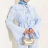 Double Lapel Elastic Waist Two-Piece Set Baby Blue - Imagen 2