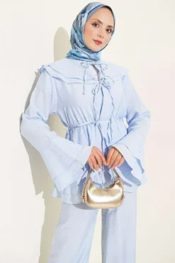 Alternative view of Double Lapel Elastic Waist Two-Piece Set Baby Blue