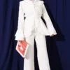 Double Lapel Elastic Waist Two-Piece Set White – Bild 2