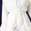 Double Lapel Elastic Waist Two-Piece Set White – Bild 4