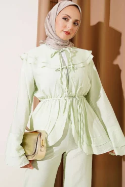 Alternative view of Double Lapel Elastic Waist Two-Piece Set Mint
