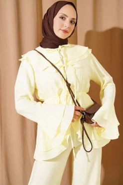 Alternative view of Double Lapel Elastic Waist Two-Piece Set Yellow