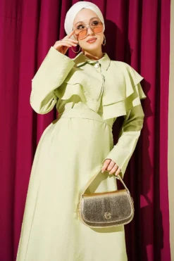 Double Lapel Gold Button Belted Dress Gold