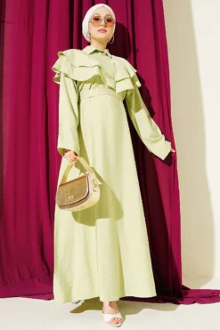 منظر بديل لـ Double Lapel Gold Button Belted Dress Gold