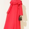 Double Lapel Gold Button Belted Dress Red – Image 2