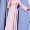 Double Lapel Gold Button Belted Dress Pink