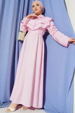 Double Lapel Gold Button Belted Dress Pink