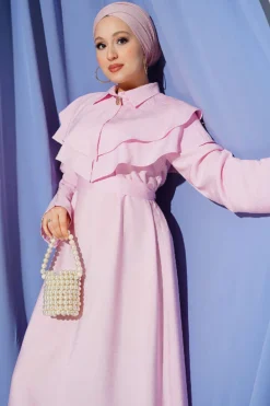 Alternative view of Double Lapel Gold Button Belted Dress Pink