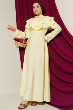 Double Lapel Gold Button Belted Dress Yellow