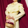Double Lapel Gold Button Belted Dress Yellow – Bild 2