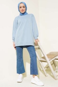 Alternative view of French Terry Plain Tunic Baby Blue