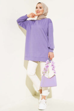 Alternative view of French Terry Plain Tunic Lilac