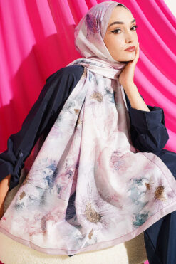 Floral Scarf with Fine Stripe Detail Powder Pink