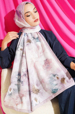 Alternative view of Floral Scarf with Fine Stripe Detail Powder Pink