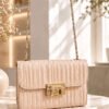Thin Striped Women's Handbag Cream