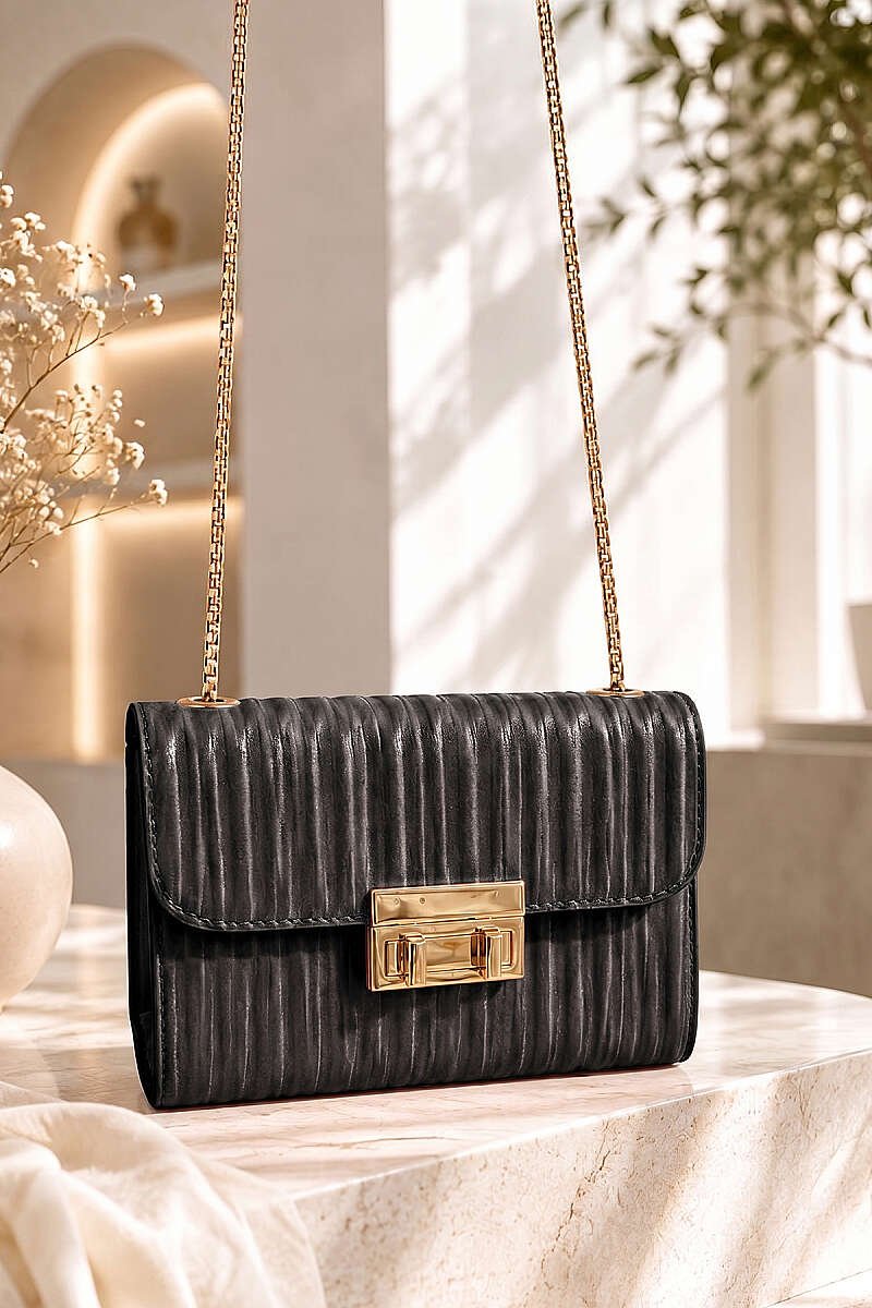 Thin Striped Women's Handbag Black