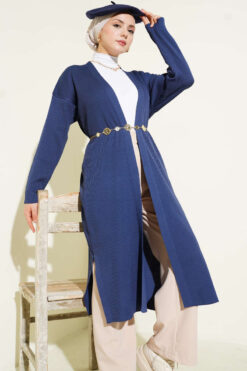 Fine Ribbed Knit Long Cardigan Indigo