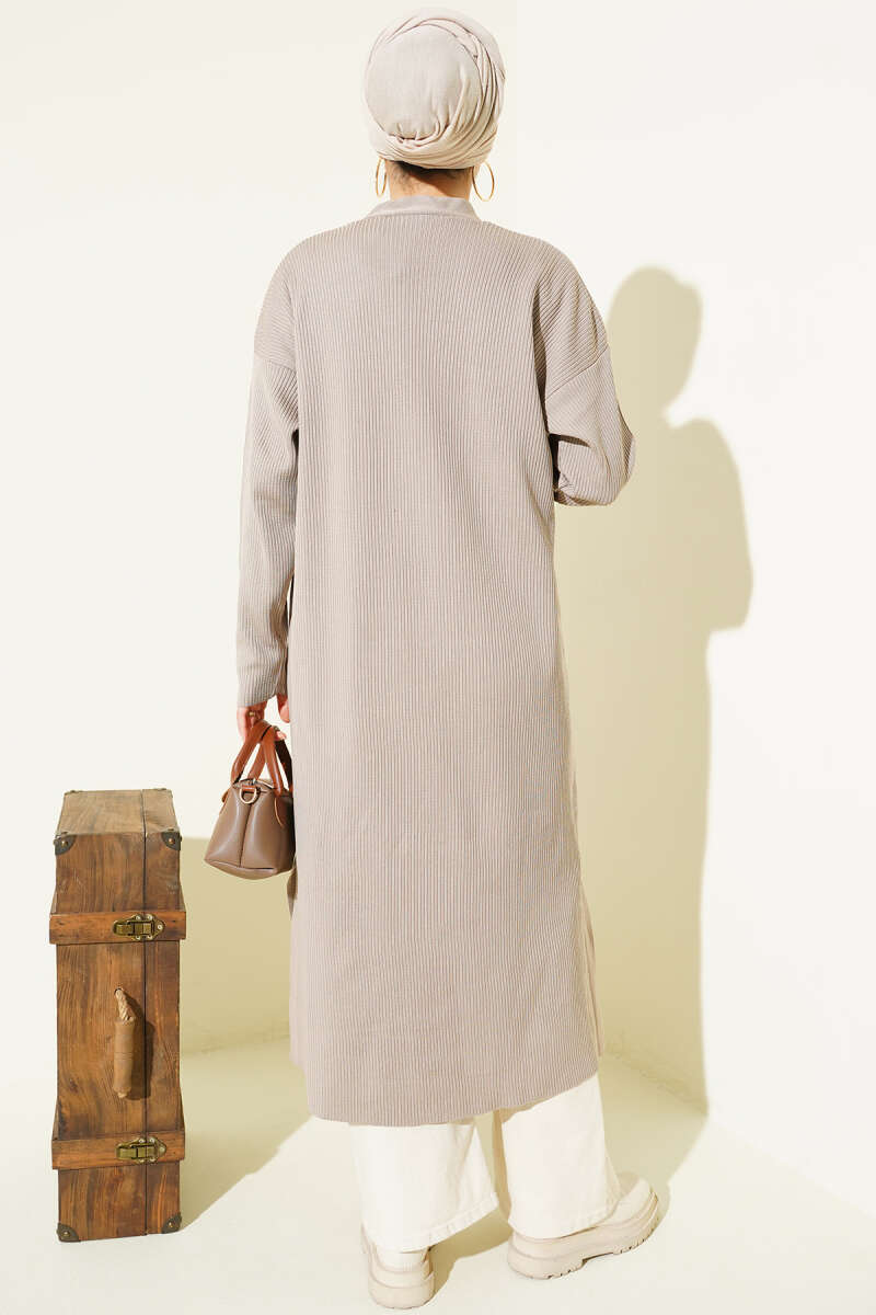 Fine Ribbed Knit Long Cardigan Mink – Image 3