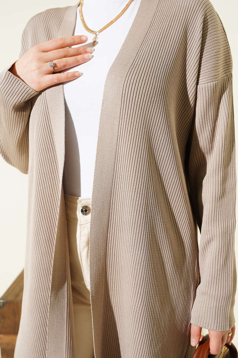 Fine Ribbed Knit Long Cardigan Mink – Image 4