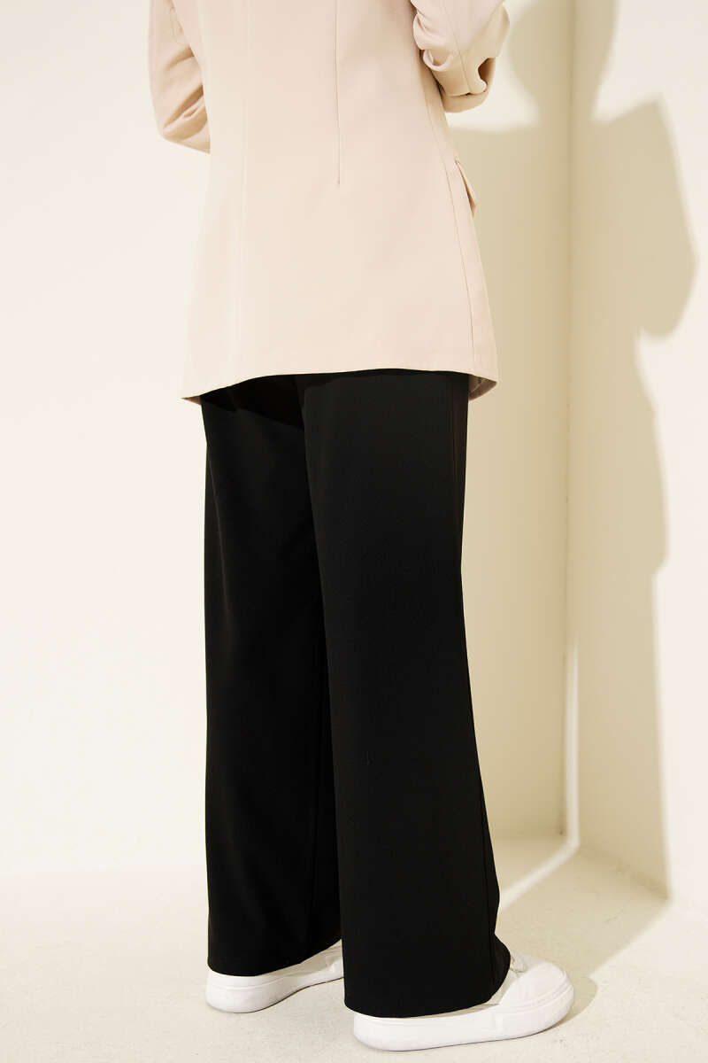 Thin Belted Pleated Fabric Trousers Black - Image 3