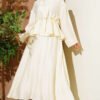 Pearl Button Waist Drawstring Skirt Set Ecru