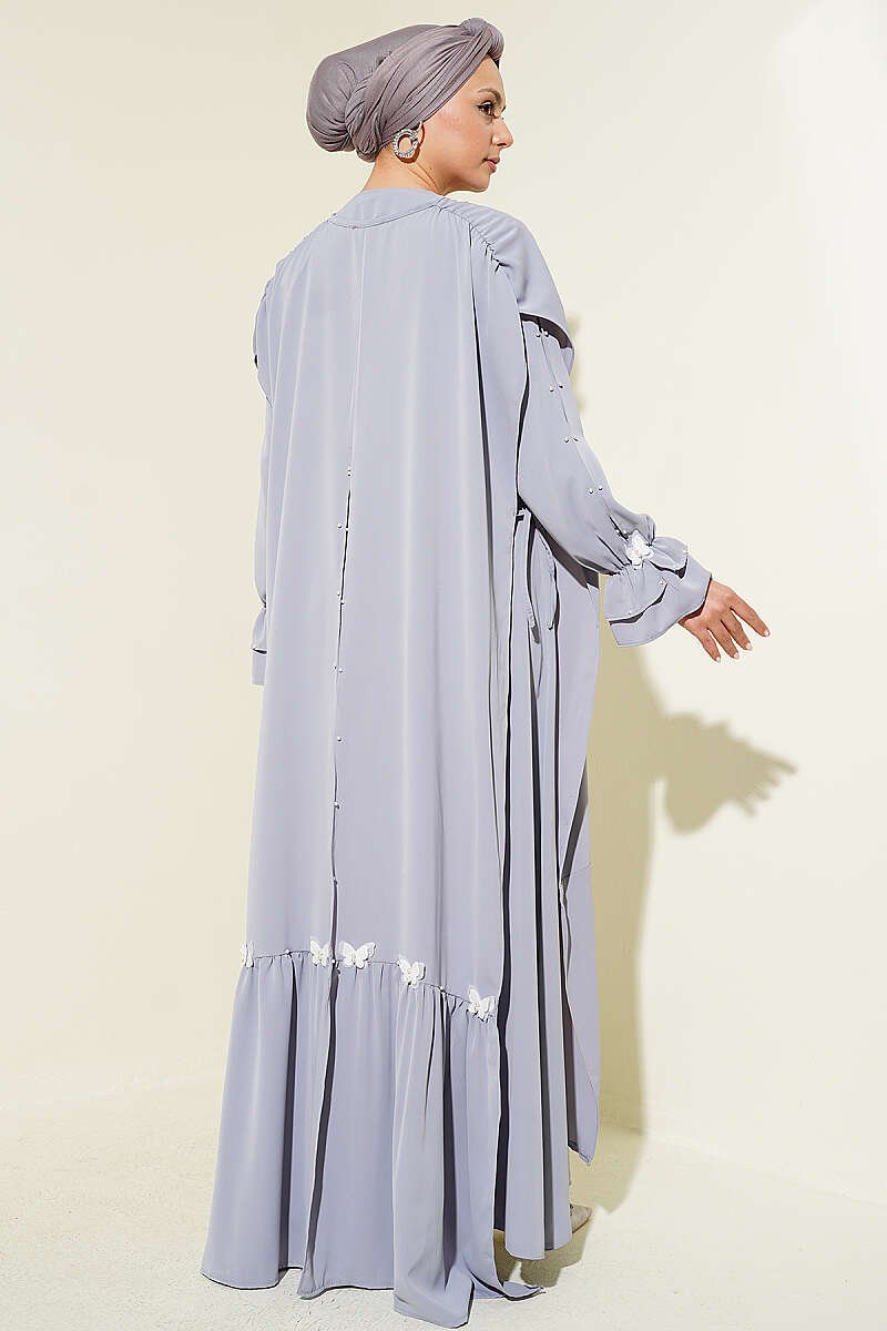 Pearl Embellished Butterfly Cape Dress Grey - immagine 3