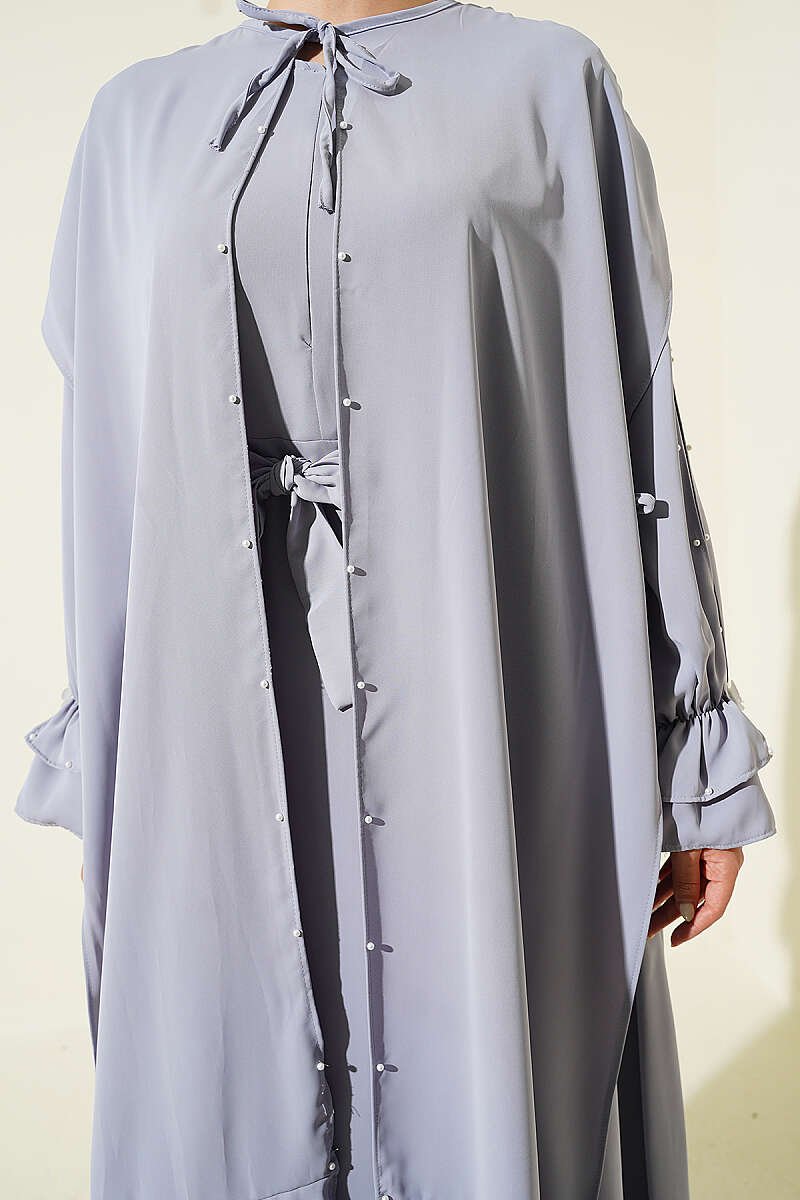 Pearl Embellished Butterfly Cape Dress Grey - immagine 4