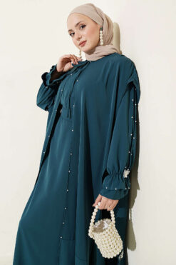 Alternative view of Pearl Embellished Butterfly Cape Dress Petrol
