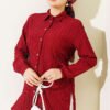 Lace-Up Shirt with Stone Buttons Burgundy