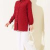 Lace-Up Shirt with Stone Buttons Burgundy - immagine 2