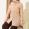 Lace-Up Shirt with Stone Buttons Latte