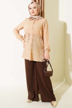 Alternative view of Lace-Up Shirt with Stone Buttons Latte