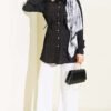 Lace-Up Shirt with Stone Buttons Black – Image 2