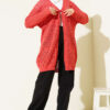 Patterned Knit Cardigan with Tie Closure Coral - Imagen 2