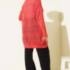 Patterned Knit Cardigan with Tie Closure Coral - Imagen 3