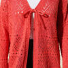Patterned Knit Cardigan with Tie Closure Coral - Imagen 4