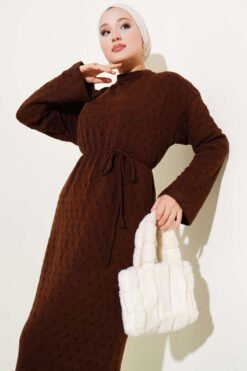 Alternative view of Belted Lace Knit Dress Brown