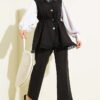 Ruffled Lace Vest Two-Piece Set Black