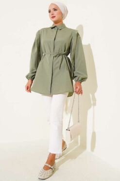 Alternative view of Shirt with Shoulder Cape and Belt Hazel
