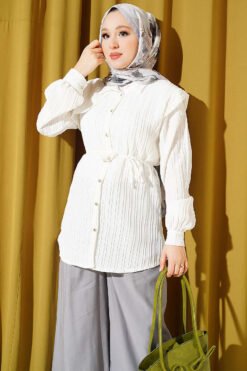 Belted Top with Piece Detail White