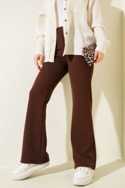 Spanish Flared Waistband Trousers Brown