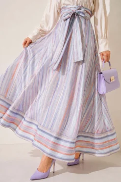 Striped Belted Skirt Blue