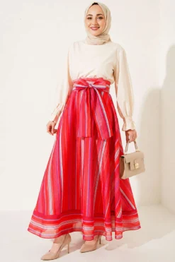 Vue alternative de Striped Belted Skirt Orange
