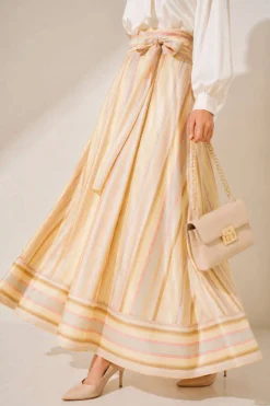 Striped Belted Skirt Yellow