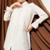 Striped Two-Piece Set with Cuffed Sleeves Latte