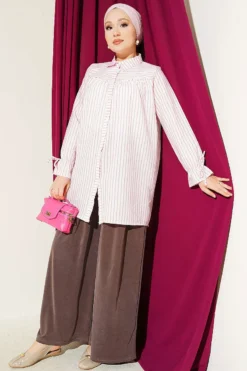 Alternative view of Striped Two-Piece Set with Cuffed Sleeves Pink