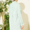 ⁦Striped Two-Piece Set with Cuffed Sleeves Green⁩ - الصورة ⁦3⁩