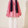 Striped Stand Collar Tunic Red - Image 4